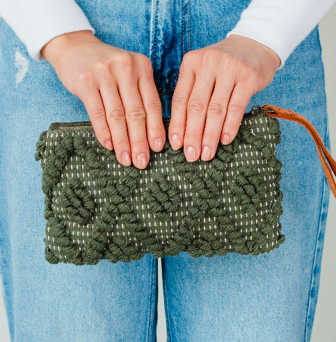 Forest Green Diamond Pattern Wristlet